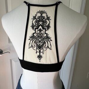 Black & nude embroidered bralette, size M/L, NWT, boho, lotus